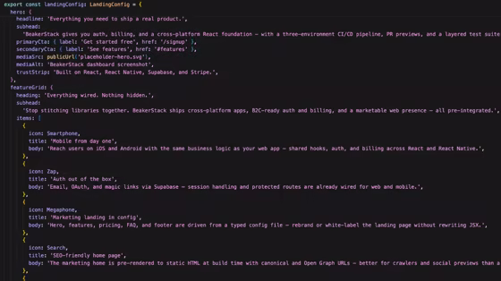 Landing page config file screenshot